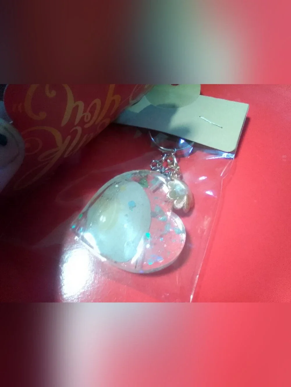 Handmade Clear Heart Resin Keychain with Daisy Charm